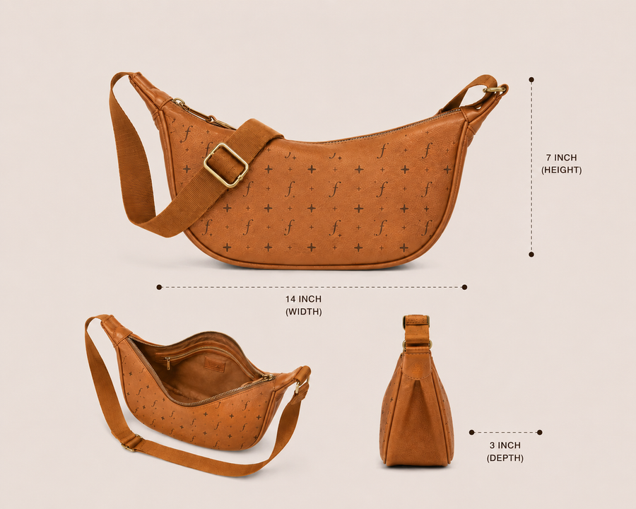 Frounder Luna Sling leather texture and brass clasp detail