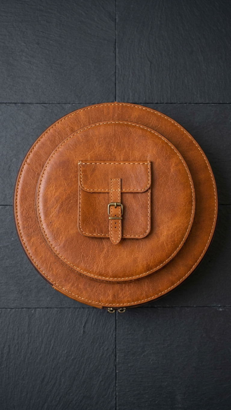 Frounder Verni leather cymbal bag side profile showing depth