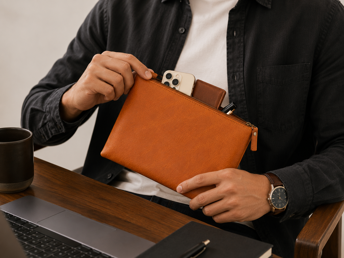 Ethen and Clay leather toiletry pouch by Frounder