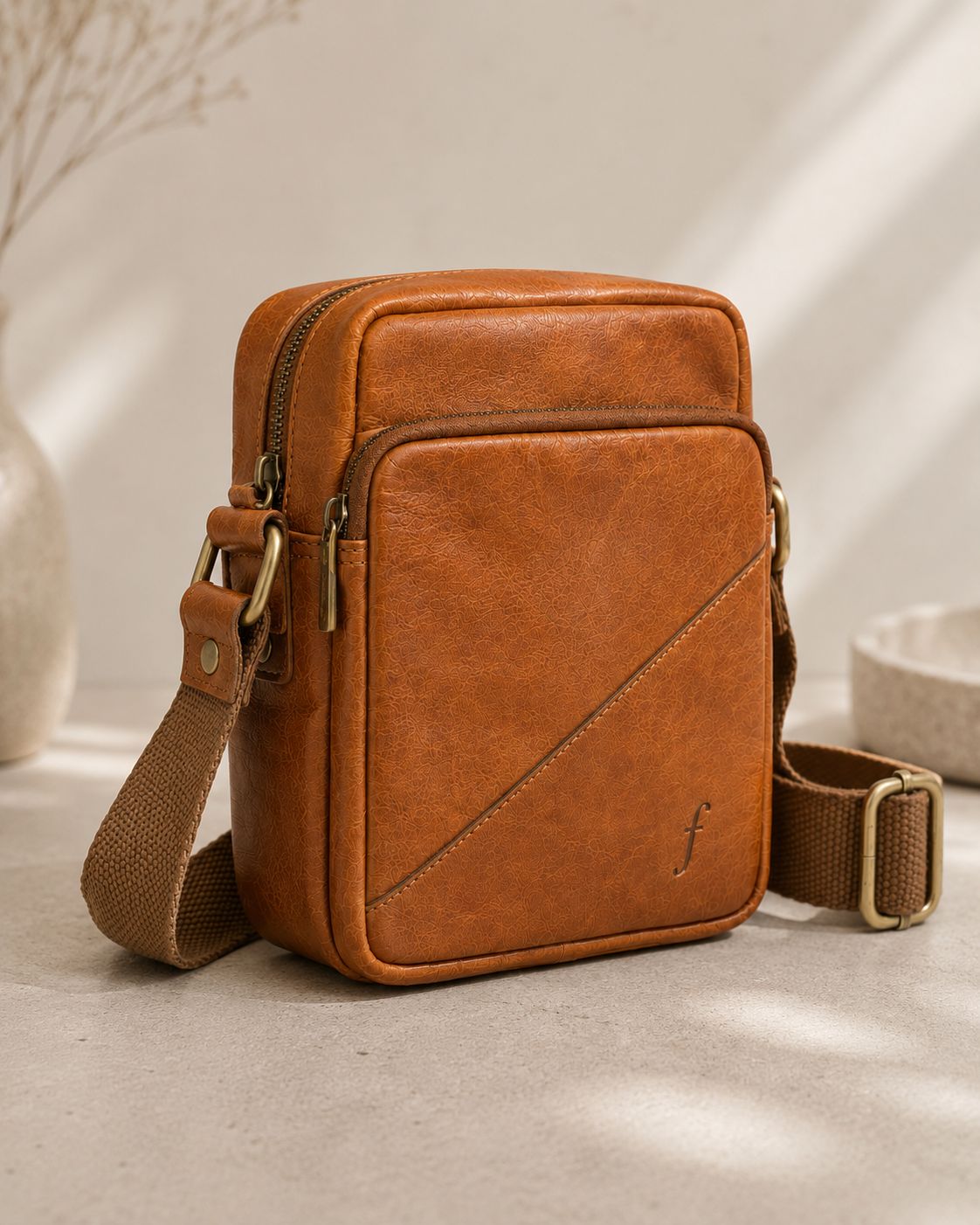 Cosmo mini crossbody bag by Frounder, handmade in full-grain leather