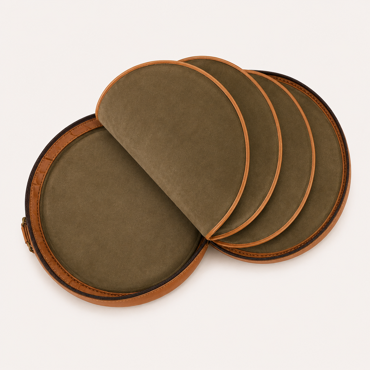 Frounder Verni leather cymbal bag holding a cymbal stack