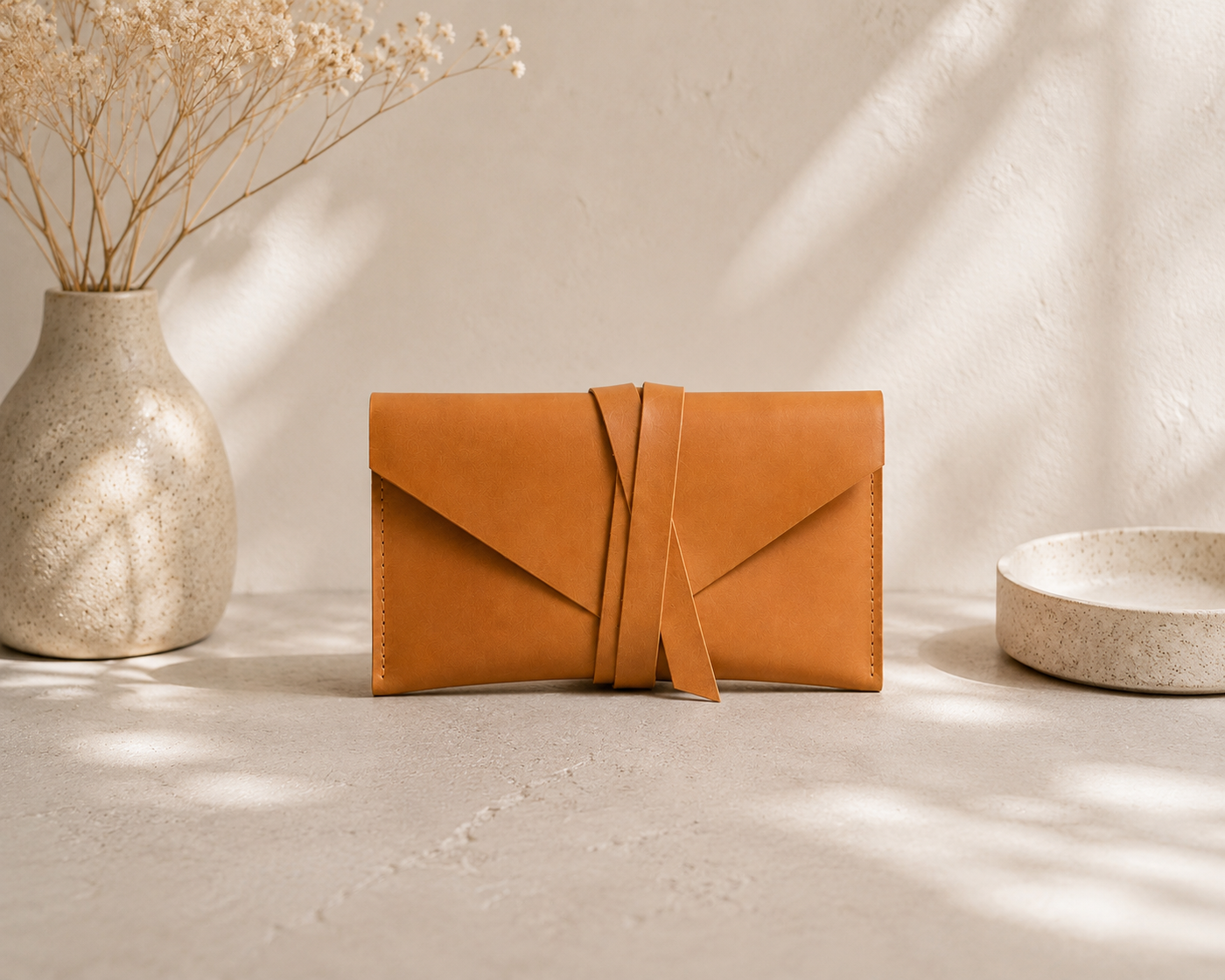 Paradise leather toiletry pouch, 8 by 4 inches, with a wipe-clean lining