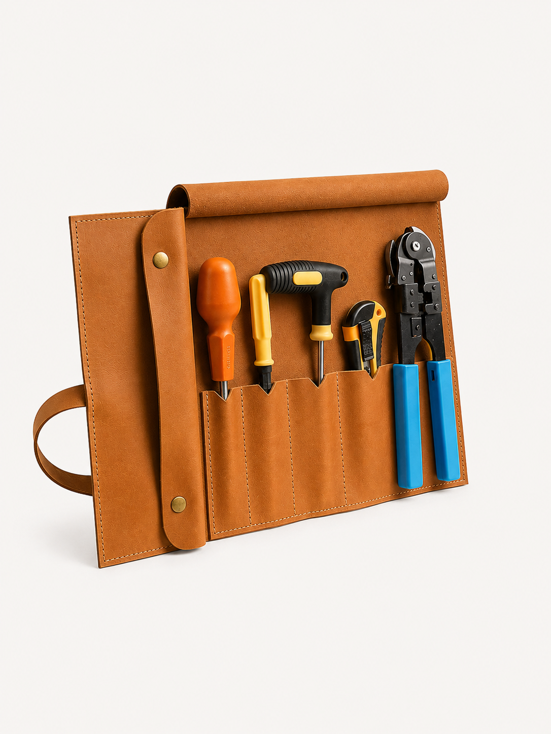 Winson leather tool bag with solid brass rivets at the belt loops and mouth corners