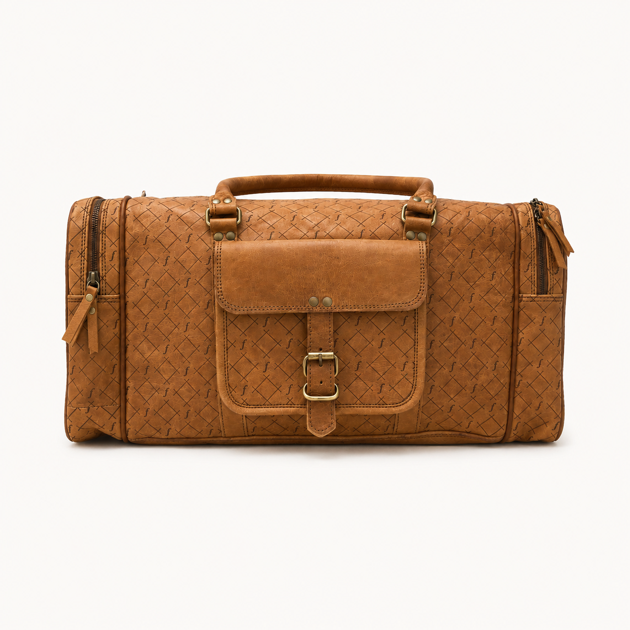 Brown Leather Duffle bag front 