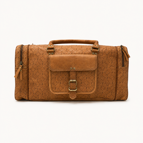 Brown Leather Duffle bag front 