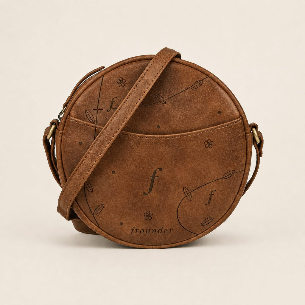 Frounder Orbit round tan leather crossbody bag