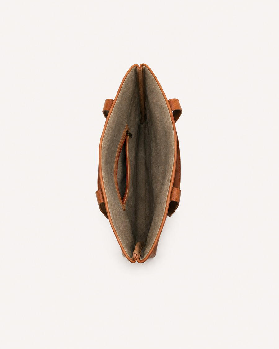 Frounder Aurora Tote premium leather top-down detail view