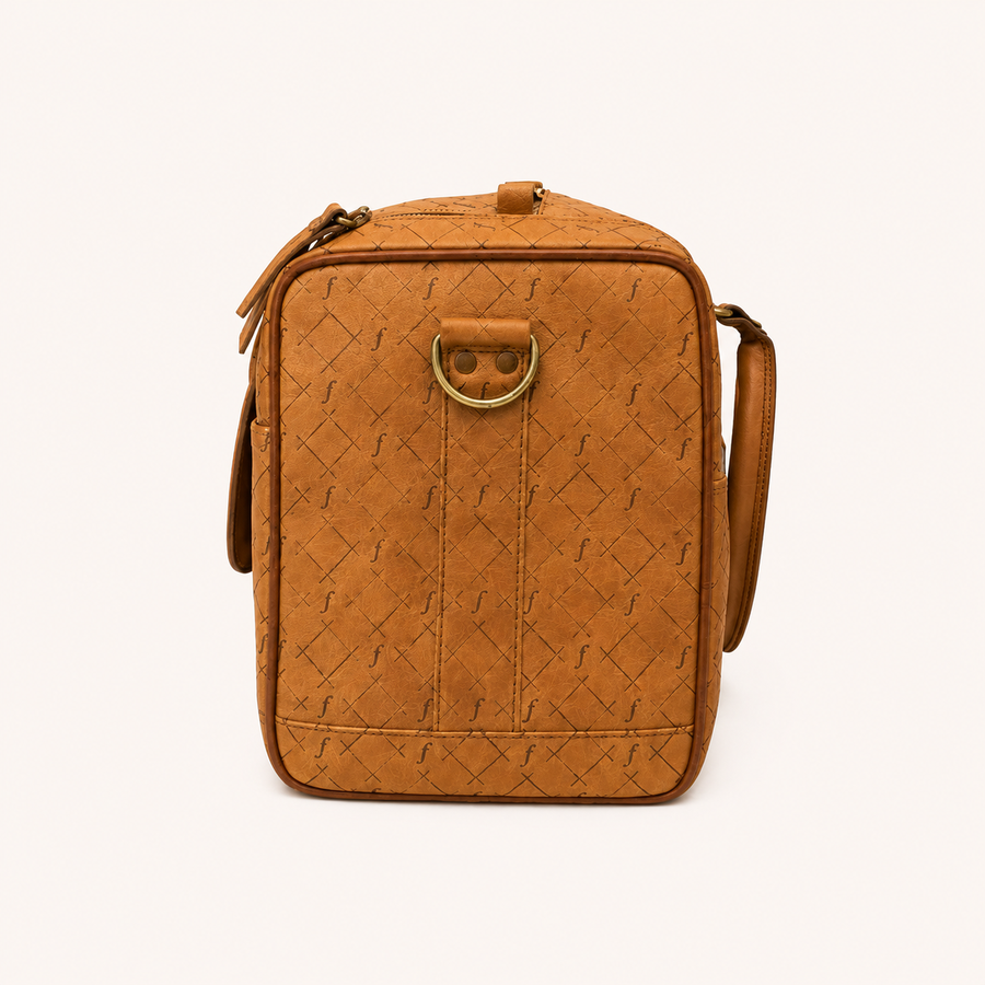 Frounder Jupiter textured leather duffel with a solid brass handle fitting