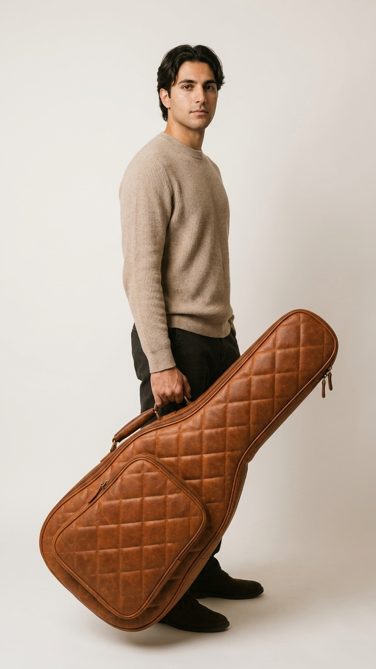 Frounder Linkan leather guitar bag brass zipper detail