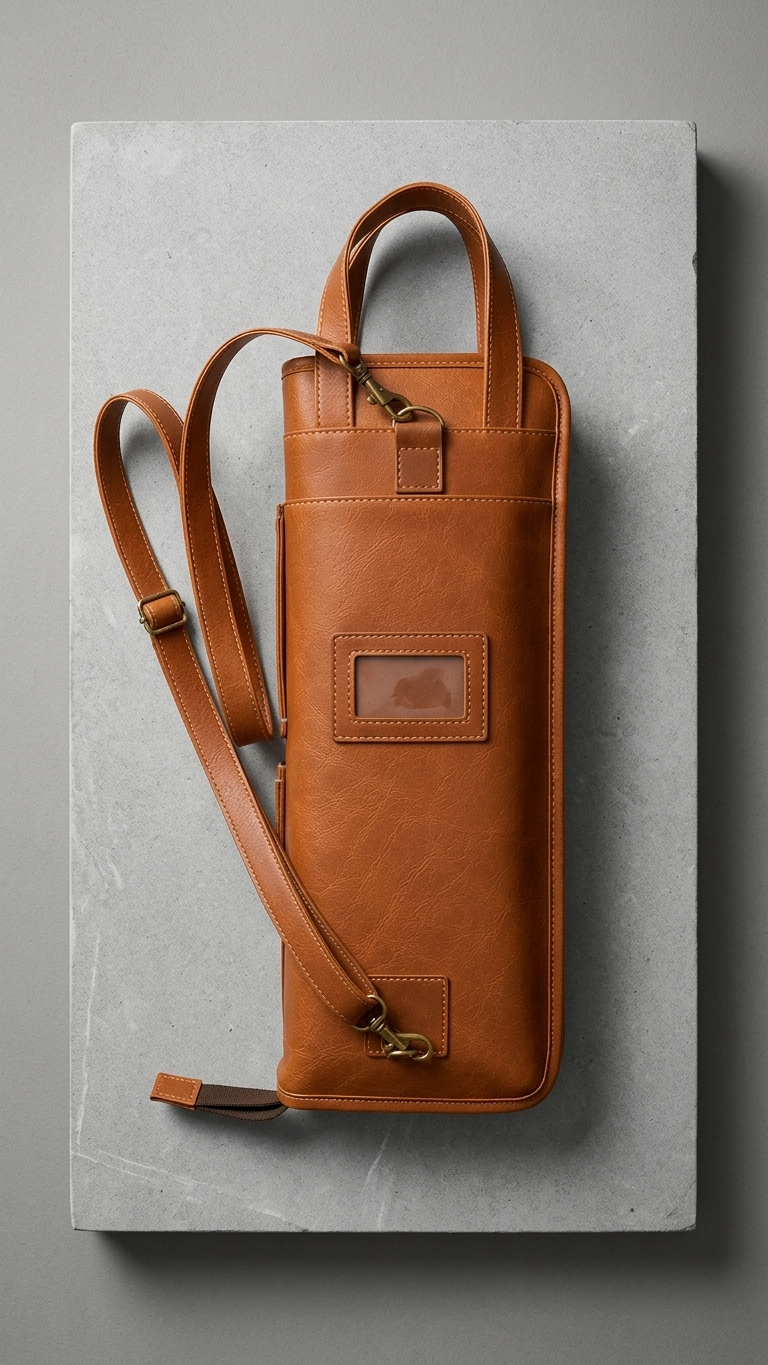 Frounder Jou leather drumstick bag holding drumsticks