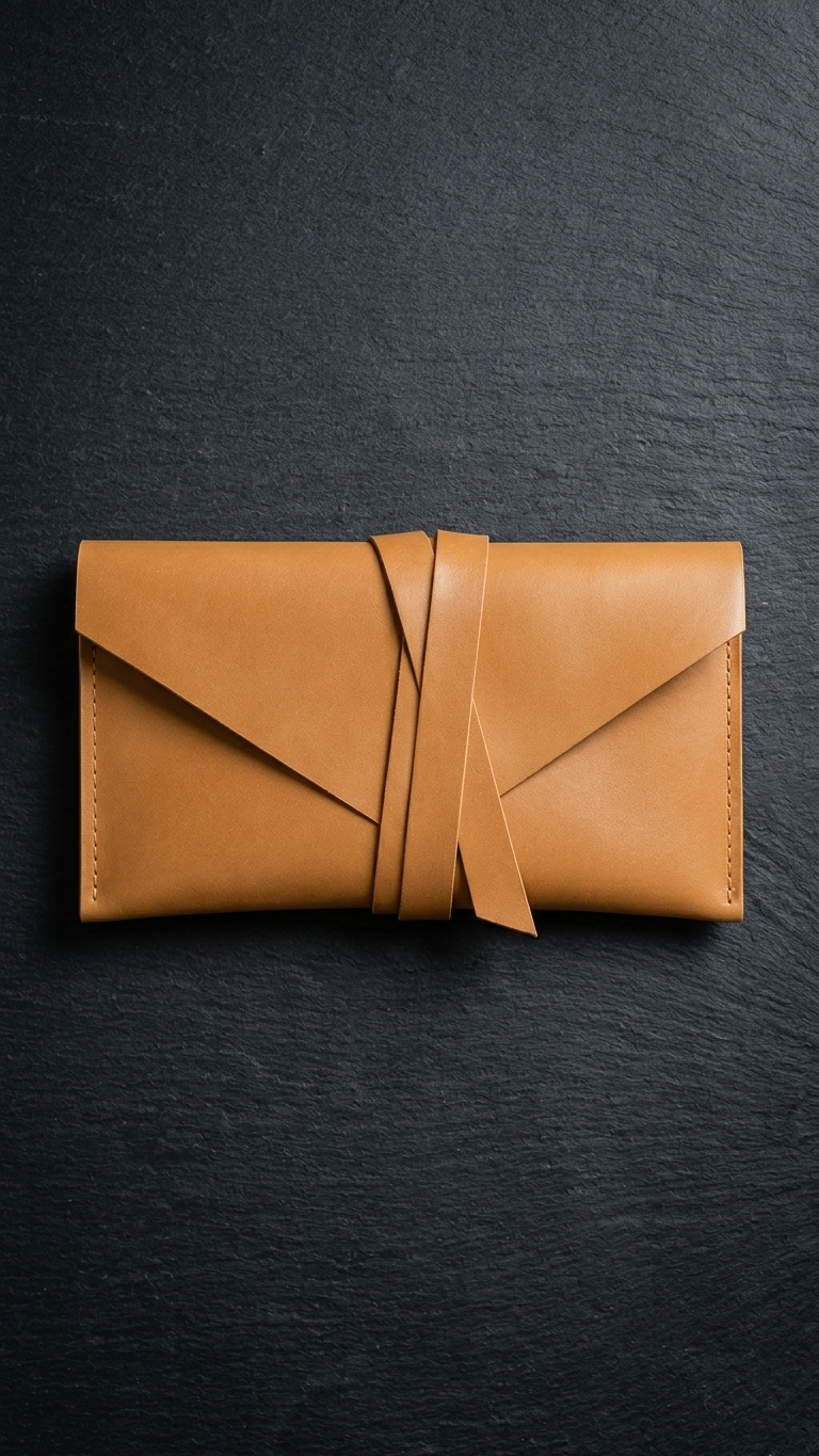 Paradise leather pouch open, showing the single wipe-clean compartment
